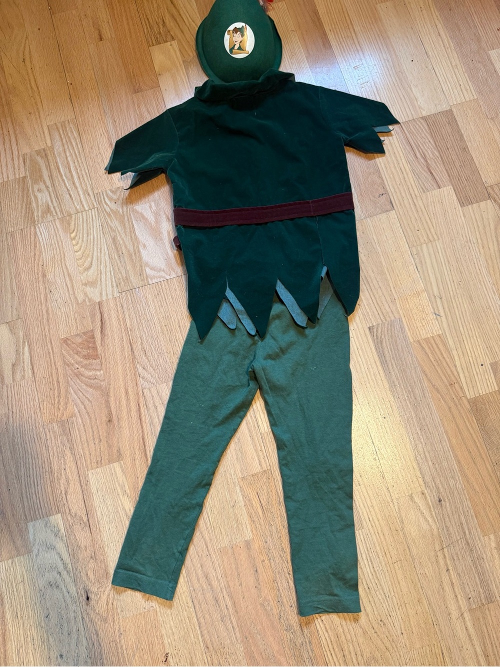 Disney Green Peter Pan Costume with Brown Belt and Feathered Hat - Picture 2 of 13